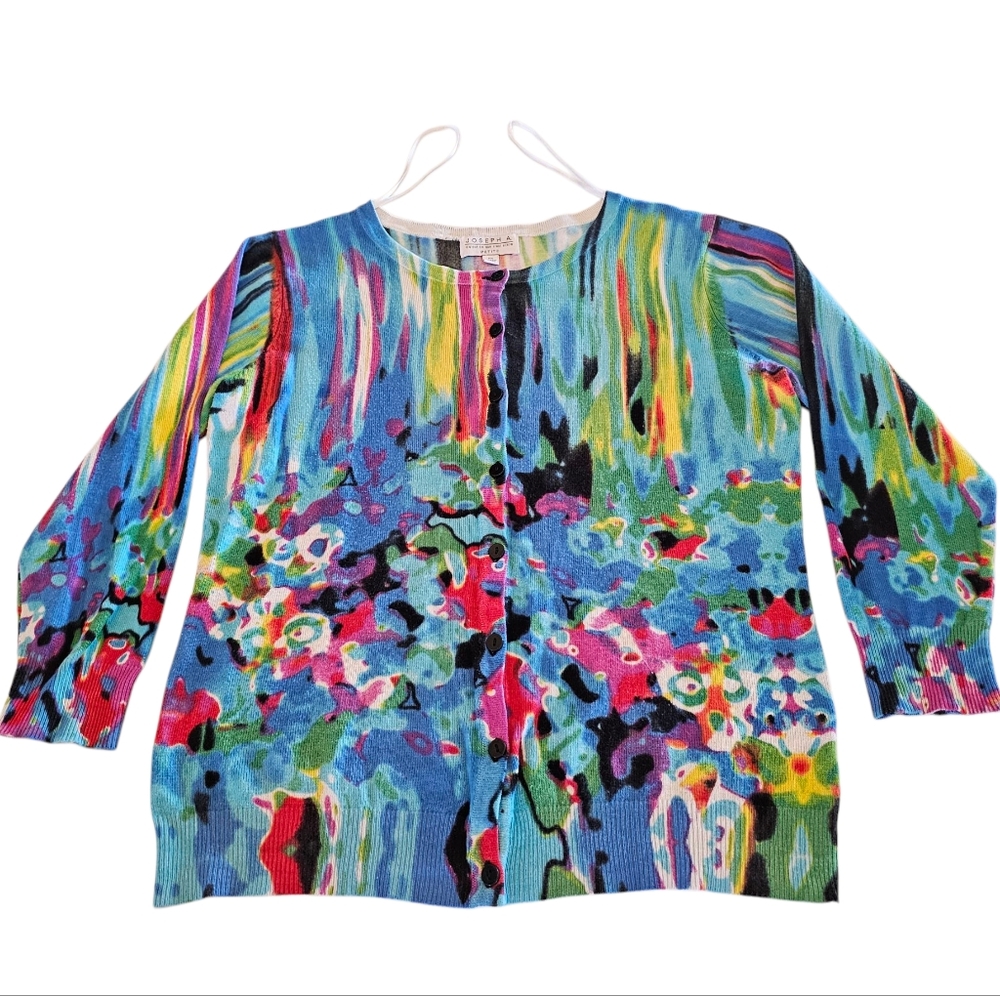 Joseph A. Sweater Abstract Multi Color Floral Stunningly Beautiful